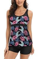 AOQUSSQOA Women Floral Halter Tankini Set with Shorts High Waist Sporty Swimsuit Bikini