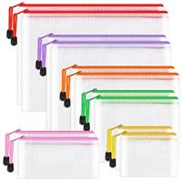 A4 Plastic Wallets, 12PCS Zipper File Bags Plastic Folders Mesh Zip Lock Document Wallet Travel Storage Pouch for Household Bills, Receipts, Office Supplies and Travel Accessories, Waterproof