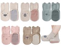 Exemaba Baby Socks with Grips for Girls Boys 5 Pairs Cute Animal Cartoon Toddler Kids Anti-Slip Socks