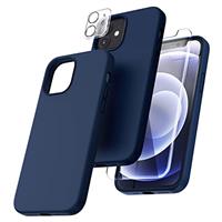 TOCOL 5 in 1 for iPhone 12 Case/iPhone 12 Pro Case 6.1", with 2 Pack Screen Protector + 2 Pack Camera Lens Protector, Liquid Silicone Slim Shockproof Cover [Anti-Scratch] [Drop Protection], Black