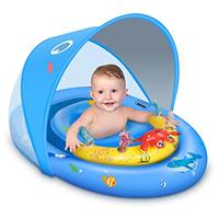 LAYCOL Baby Swimming Float with UPF50+ Sun Protection Canopy & Toy Play Console, Inflatable Baby Swim Float, Adjustable Safety Seat, Toddler Swimming Float for 6-36 Months