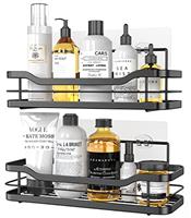 homeasy Shower Caddy, Shower Shelf Adhesive Bathroom Shelves Wall Mounted with 4 Movable Hooks for Hanging Razor and Towels Bathroom Accessories Organiser Storage Kitchen Rack No Drilling - 2 Pack