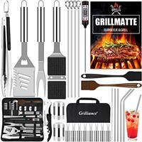 Grilliance 30pcs Stainless Steel Grill Tools Set for Men Gift Birthday, Heavy Duty BBQ Accessories Kit with Bag and Grill Mat, Portable Grilling Utensils for Outdoor Camping