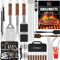 Grilliance 30pcs Stainless Steel Grill Tools Set for Men Gift Birthday, Heavy Duty BBQ Accessories Kit with Bag and Grill Mat, Portable Grilling Utensils for Outdoor Camping