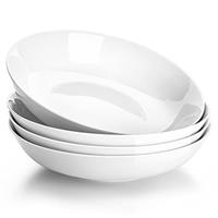 MALACASA, Series Regular, 8'' Pasta Bowl, Porcelain Salad Pasta Bowl, Large Ceramic White Soup Bowl Set, Serving Plates for Salad Pasta Soup Fruit, Microwave Dishwasher Safe, Set of 4