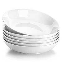 MALACASA, Series Regular, 9'' Pasta Bowl, Porcelain Salad Pasta Bowl, Large Ceramic White Soup Bowl Set, Serving Plates for Salad Pasta Soup Fruit, Microwave Dishwasher Safe, Set of 4