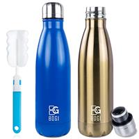 BOGI Insulated Water Bottles,500ml/750ml Water Bottle Metal Water Bottles, Stainless Steel Water Bottle Keep Hot and Cold Water Bottle Bike Gym Sports Water Bottle for Girls Kids with Cleaning Brush