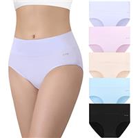 coskefy Underwear Women, High Waisted Cotton Knickers Ladies Full Briefs Soft Panties Slight Tummy Control Pants 5 Pack