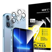 NEW'C 4 Pack, 2 Pack for iPhone 13 Mini Screen Protector + 2 Pack Camera Lens Protector, Sensor Protection,Case Friendly Tempered Glass Film