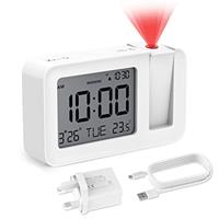 CHEREEKI Projection Alarm Clock, Digital Projector Clock Mains Powered Bedside with Big Digit Display, Indoor Temperature Display, Snooze, 4 Adjustable Brightness for Bedroom, Home(Black)