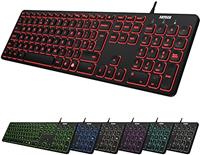 Arteck USB Wired Keyboard Universal Backlit 7-Colors & Adjustable Brightness Full Size Keyboard with 1.8M Wire, Numeric Keypad and Media Hotkey for Computer Desktop PC Laptop and Windows 11 10 8 7