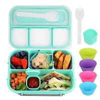 MaMix Bento Box for Kids, Lunch Box Kids, Lunch Containers for Adults,4 Compartment Leak-Proof with Sauce Snack Pot Cutlery (Bright Blue)