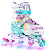 SULIFEEL Adjustable Light up Inline Skates for Kids Girls Beginner Skates with Illuminating Wheels Rainbow Unicorn