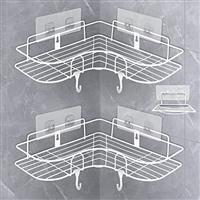 ADORAMOUR Corner Shower Caddy Bathroom Shelves Organiser Accessory Adhesive Storage Shelf with Soap Dish, Bath Accessories Shampoo Holder for Apartment Dorm Toilet (2Pack)