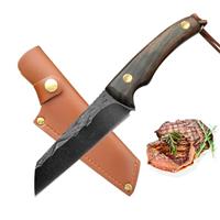 Fubinaty Chef Knife 4 Inch Small BBQ Knife Handmade Forged Fruit Peeling Knife High Carbon Steel Kitchen Cook Knives Full Tang Wood Handle with Sheath for Home, Restaurant, Camping