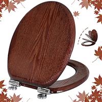 Angel Shield Antibacterial Wooden Toilet Seat Adjustable Hinges Toilet Seat Always Fits Never Slips for Bathroom
