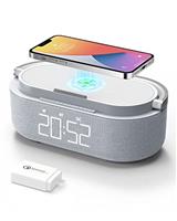 COLSUR 2023 Newest Digital Alarm Clock Radio with Bluetooth Speaker, 15W Wireless Charger, Night Light, Dual Wireless Speaker, Adjustable Alarm Sound, Snooze, Dimmable LED Display, Battery Backup