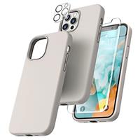 TOCOL 5 in 1 for iPhone 12 Case/iPhone 12 Pro Case 6.1", with 2 Pack Screen Protector + 2 Pack Camera Lens Protector, Silicone Slim Shockproof Cover [Anti-Scratch] [Drop Protection], Gray