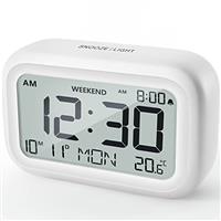 DOOMAY Digital Alarm Clock Bedside - Battery Powered Clock with LCD Display Volume Adjustable Snooze