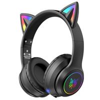 ONITOON Cat Ear Bluetooth Headphones with LED Lights - Wireless Over-Ear Headset with Microphone, Hi-Fi Stereo Sound, 55H Playtime, Volume Control for Kids/Adults (iPhone/iPad/PC/Laptop)