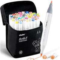 Ohuhu Alcohol Art Markers, Double Tipped Brush Tip Markers for Artist Sketching, Adult Coloring, Illustration - Blender + Case & Fine Tips