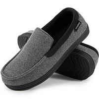 LongBay Men's Moccasin Slippers Memory Foam Plush Fleece House Shoes in Indoor Outdoor