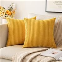 MIULEE Set of 2 Striped Corduroy Square Throw Pillow Case Soft Cushion Cover Sham Home for Sofa Chair Couch/Bedroom Decorative Fluffy Large Pillowcases