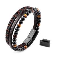 LIVLOKO Mens Bracelet Leather Black Multi-Layer Bracelet for Men Magnetic Clasp Rope Wristband Mens Gift for Boyfriend