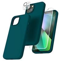 TOCOL 3 in 1 Silicone for iPhone 15 Case 6.1-Inch, with 2 Pack HD Tempered Glass Screen Protector, Liquid Silicone Slim Silky-Soft Touch Multi-Color Anti-Scratch Shockproof Cover, Yellow