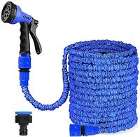 CLMCL 25ft/50ft/100ft/125ft/150ft Expandable Garden Hose Pipes, Expandable Garden Hose Flexible Stretch Water Pipe for Home Lawn Car with 8 Function Professional Water Spray Nozzle