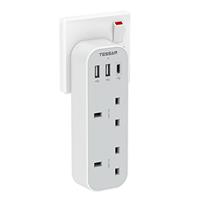 TESSAN Double Plug Adaptor Upright Plug Extension