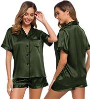 SWOMOG Pyjamas for Women Silk Satin Pyjama Bride Pjs Set Two Piece Pj Sets Button Down Sleepwear Loungewear
