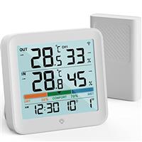VOCOO Indoor Outdoor Thermometer Hygrometer Humidity Monitor Digital Temperature Gauge Meter Weather Stations with LCD Backlight Clock Date Min/Max Value Display Comfort Indicator
