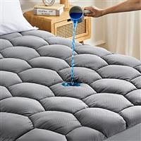 SONIVE Waterproof Mattress Pad Ultra Fluffy Soft Topper Breathable Noiseless Fitted Mattress Protector Premium Alternative Filling Topper, Grey