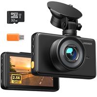 iZEEKER 2.5K Dash Cam, 1440P QHD Car Camera with Free 32GB Card, 3 IPS Display, Night Vision, WDR, 170Wide Angle, Loop Recording, G-Sensor Emergency Recording, 24H Parking Mode, Type C