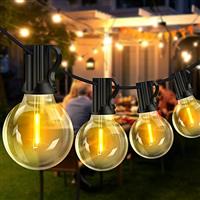 Solar String Lights Outdoor Garden - 15M/50ft LED Festoon Light Solar Powered 8 Modes Dimmable Timer Waterproof G40 Bulbs Hanging Lighting with Remote Control for Outside Patio Gazebo