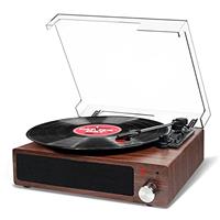 Record Player, FYDEE Vinyl Record Player with Speakers Vintage Turntable for Vinyl Records, Belt-Drive 3-Speed 33/45/78 RPM LP Vinyl Player, Supports Headphone Jack, AUX IN, RCA Output