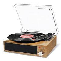 Record Player, FYDEE Vinyl Record Player with Speakers Vintage Turntable for Vinyl Records, Belt-Drive 3-Speed 33/45/78 RPM LP Vinyl Player, Supports Headphone Jack, AUX IN, RCA Output