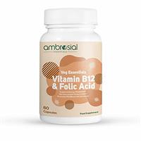 Ambrosial Vitamin B12 1000 mcg + 500 mcg Folic Acid | 1500 mcg | Folic Acid | Reduction of Tiredness & Fatigue | B12 Supplement | Immune System, Energy & Brain Support