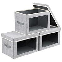 Homsorout 4 Pack Storage Boxes with Lids - Foldable Storage Cubes with Transparent Window Fabric Organiser Box for Toys, Clothes, Books, Wardrobe, Closet