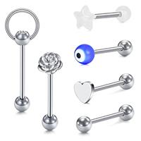 VCMART 5pcs 14Gauge Tongue Bars Piercing Ring Set 16mm Surgical Steel Flexible 5 Styles