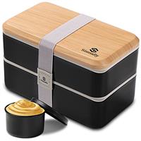 Sinnsally 1400ML Bento Box Lunch Boxes, Stackable Bento Lunch Box for Adults,Leak-Proof Lunch Container with Compartments,Japanese Style Lunchbox with Sauce Pot Cutlery Set