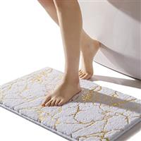 QJHOMO Grey Bath Mat Bathroom Mat Non Slip Bath Mats Gold Stripes Marble Rug Absorbent Microfiber Bathroom Rug Machine Washable Floor Carpet for Shower, Living Room, Bedroom