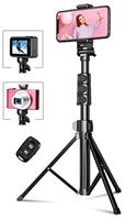 CIRYCASE 55.9" Phone Tripod, Extendable All-In-One Selfie Stick Tripod Stand with Bluetooth Remote & Universal Phone Holder Compatible with iPhone, Galaxy, Camera, Perfect for Selfies/Video Recording