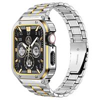 MioHHR Stainless Steel Watch Band with Case Compatible for Apple Watch Bands 38/40/41/42/44/45/46/49mm,Rugged Strap with Metal Protective Bumper Cover for iWatch Series 10/9/8/7/6/5/4/SE/3/2/1 for Men