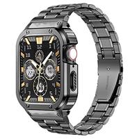 MioHHR Stainless Steel Watch Band with Case Compatible for Apple Watch Bands 38/40/41/42/44/45/46/49mm,Rugged Strap with Metal Protective Bumper Cover for iWatch Series 10/9/8/7/6/5/4/SE/3/2/1 for Men