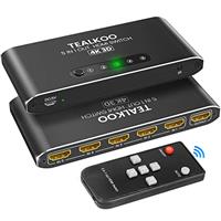 Aluminum HDMI Switch 5 in 1 out with Remote, Supports 4K 3D 1080p UHD HDR, Compatible with PS5/4/3 Laptop DVD Blu-Ray Xbox Roku HDTV Fire Stick