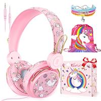 JYPS Kids Headphones, Cute Unicorn Childrens Headphones Wired with Microphone, Adjustable Toddler he
