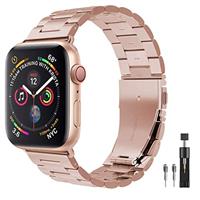PUGO TOP Strap Compatible for Apple Watch Ultra 2/Ultra 49mm Series 9 8 7 41mm 45mm SE Series 6/5/4/3/2/1 38mm 40mm 42mm 44mm, Solid Stainless Steel Metal Business Band with Folding Clasp for Iwatch