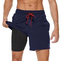 Arcweg Men's Swim Trunks Mens Swimming Shorts with Compression Liner Quick Dry Stretchy 2 in 1 Board Shorts with Zipper Pockets